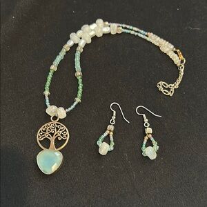 Pale blue and white Tree of Life Necklace and Earring Set